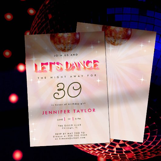 Invitation Disco Pink Retro Red Dance 30th Birthday Party