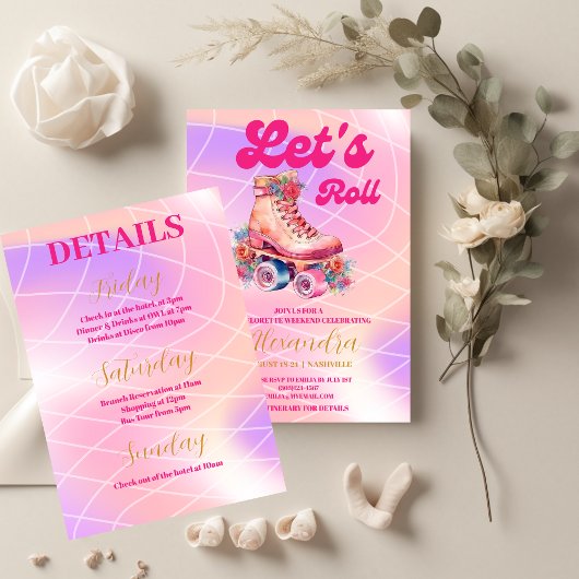 Invitation Disco Pink Retro Roller Patinage Partie Bacheloret