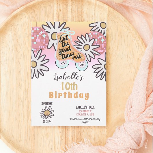 Invitation Disco Roller Skating Girls Anniversaire