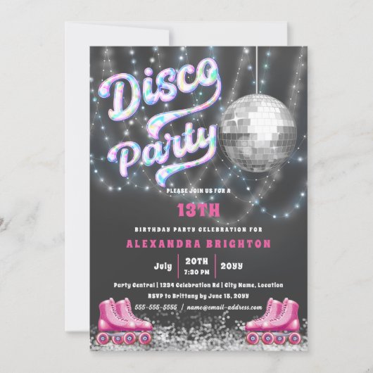 Invitation Disco Roller Sking fête d'anniversaire (Devant)
