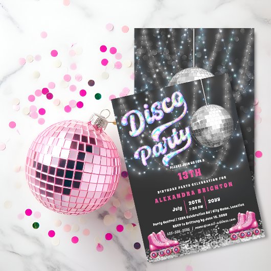 Invitation Disco Roller Sking fête d'anniversaire