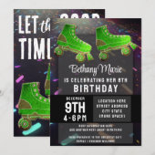Invitation Disco Rollerskate Birthday Parties scintillant Rol (Devant / Derrière)