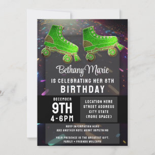Invitation Disco Rollerskate Birthday Parties scintillant Rol