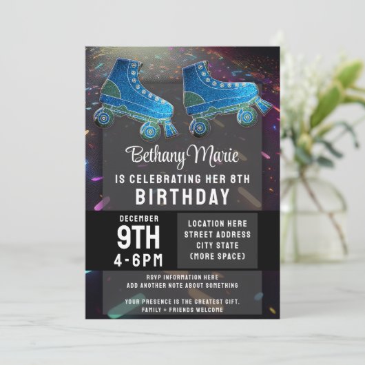 Invitation Disco Rollerskate Birthday Parties scintillant Rol (Debout devant)
