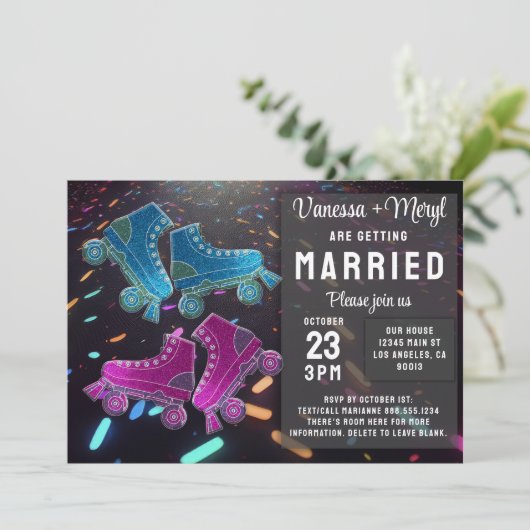 Invitation Disco Rollerskate Mariage Parties scintillant Roll (Debout devant)