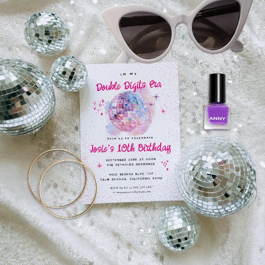 Invitation Disco Rose | Double chiffres 10e anniversaire