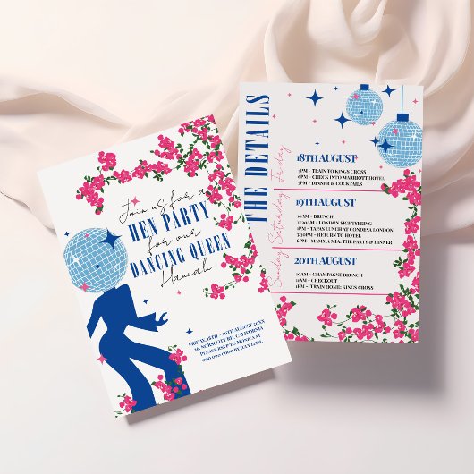 Invitation Disco Santorin Musical Bougainvillea Hen Party