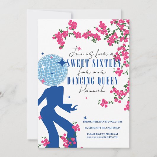 Invitation Disco Santorini Musique Bougainvillea Sweet sixtee (Devant)