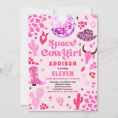 Invitation Disco Space Cowgirl rose Rodéo fête d'anniversaire (Devant)