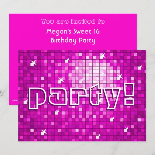 Invitation Disco Tiles Rose Pink (Devant / Derrière)