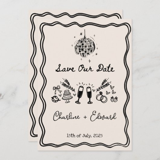 Invitation Discothèque à la frontière Wavy manuscrite amusant (Devant / Derrière)