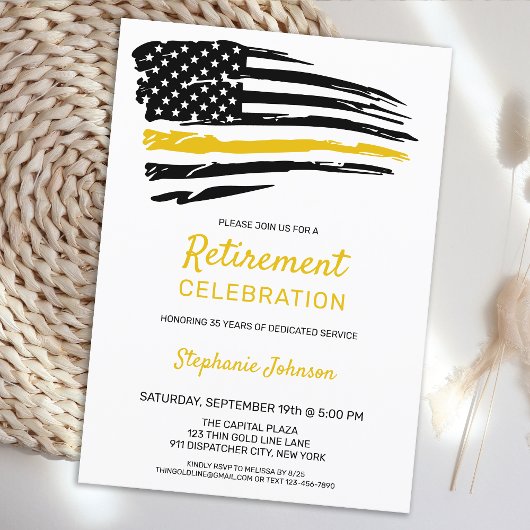Invitation Dispatcher Retirement Police 911 Thin Gold Line