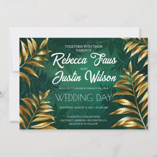 Invitation Disposition de fougère dorée pour mariage (Devant)