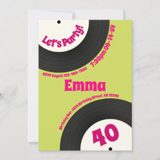Invitation Disque Fun rétro coloré personnalisé pour 40e anni