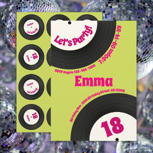 Invitation Disque Fun rétro couleur personnalisé pour 18e ann