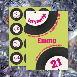 Invitation Disque Fun rétro couleur personnalisé pour 21e ann