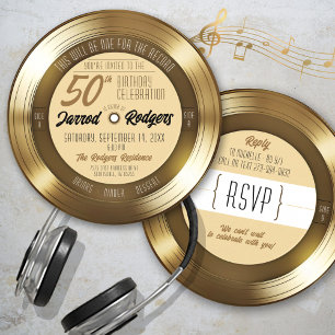 Invitation Disque Vinyle Doré Musique Rétro Fête d'anniversai