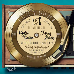 Invitation Disque vinyle or rétro mariage unique