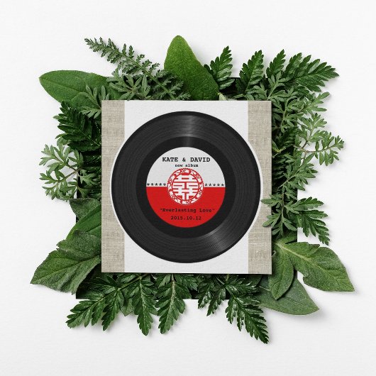 Invitation Disque Vinyle Rétro Double Bonheur Mariage