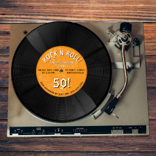 Invitation Disque Vinyle Rétro Rock N Roll Orange Anniversair
