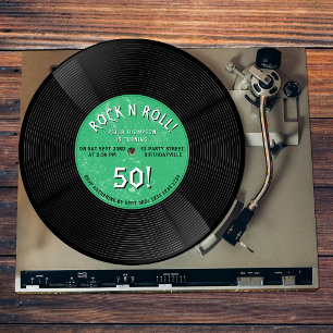 Invitation Disque vinyle rétro Rock N Roll Vert Anniversaire