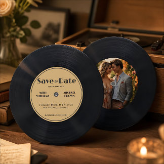 Invitation Disque Vinyle Vintage Enregistrez La Date Avec Pho
