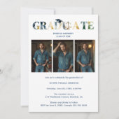 Invitation Distinguished Navy Blue Grad Law 3-Photo Layout (Devant)