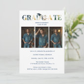 Invitation Distinguished Navy Blue Grad Law 3-Photo Layout (Debout devant)