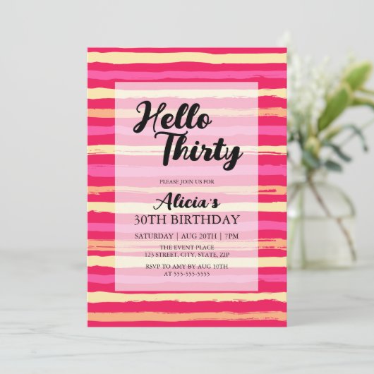 Invitation Distressed Stripes rose coloré 30e anniversaire (Debout devant)
