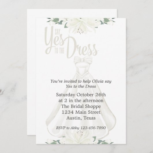 Invitation Dites Oui À La Mariée Robe (Devant / Derrière)