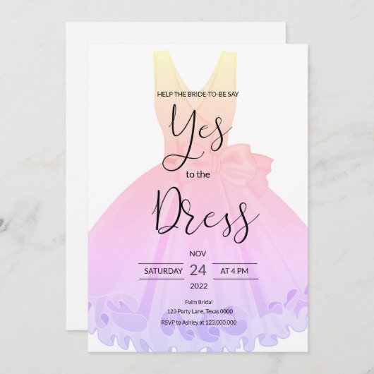 Invitation Dites Oui À L'Invitation De Robe (Devant / Derrière)