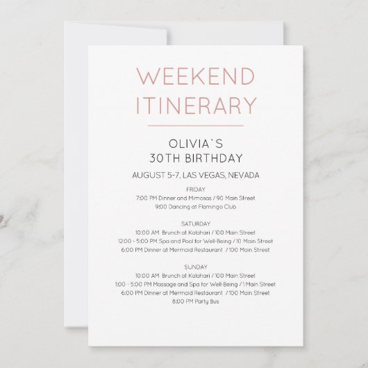 Invitation d'itinéraire d'anniversaire de week-end (Devant)