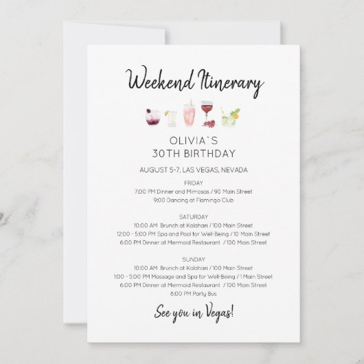 Invitation d'itinéraire d'anniversaire de week-end (Devant)