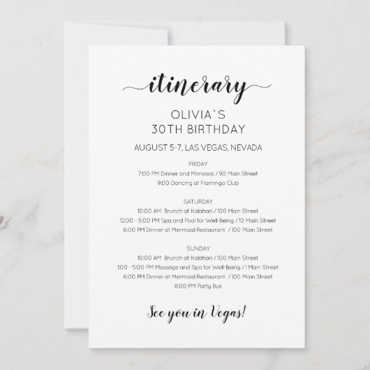 Invitation d'itinéraire d'anniversaire de week-end (Devant)