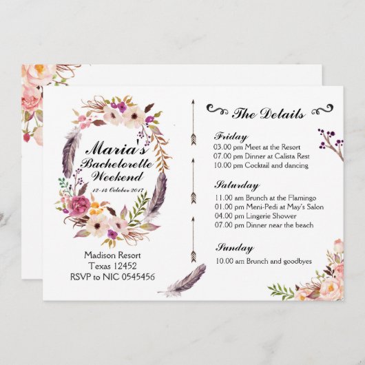 Invitation d'itinéraire de week-end de Boho (Devant / Derrière)