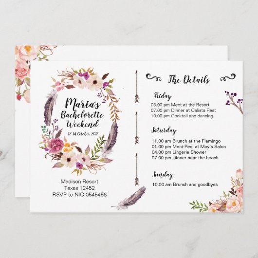 Invitation d'itinéraire de week-end de Boho (Devant / Derrière)