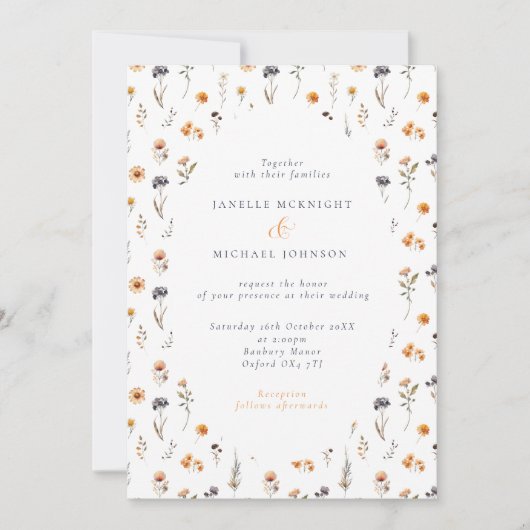 Invitation Ditsy Sunflowers & Wildflowers Fall Wedding (Devant)