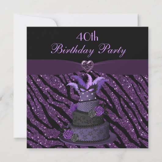 Invitation Diva Cake & Printed Zebra Parties scintillant 40e  (Devant)