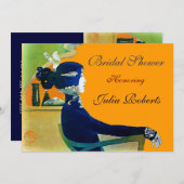 INVITATION DIVA DANS LE PARTI FÊTE DES MARIÉES MONOGRAM BLEU (Devant / Derrière)