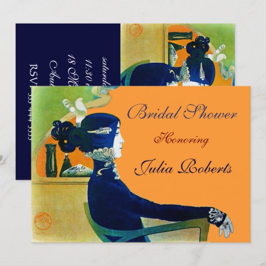 INVITATION DIVA DANS LE PARTI FÊTE DES MARIÉES MONOGRAM BLEU (Devant / Derrière)