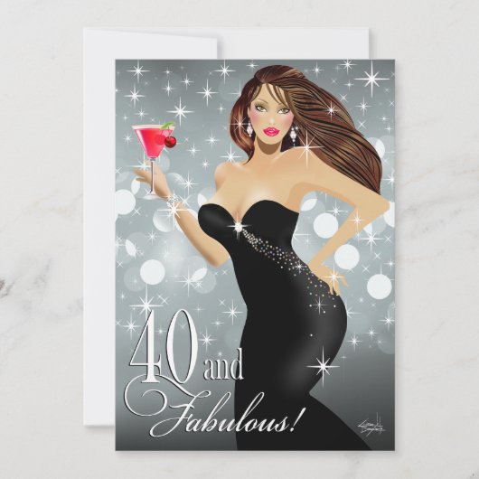 Invitation Diva Glam Bombshell 40e anniversaire| argent (Devant)