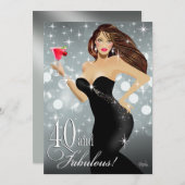 Invitation Diva Glam Bombshell 40e anniversaire| argent (Devant / Derrière)
