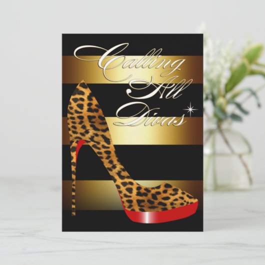 Invitation Diva Leopard Stiletto Stripes Surprise (Debout devant)