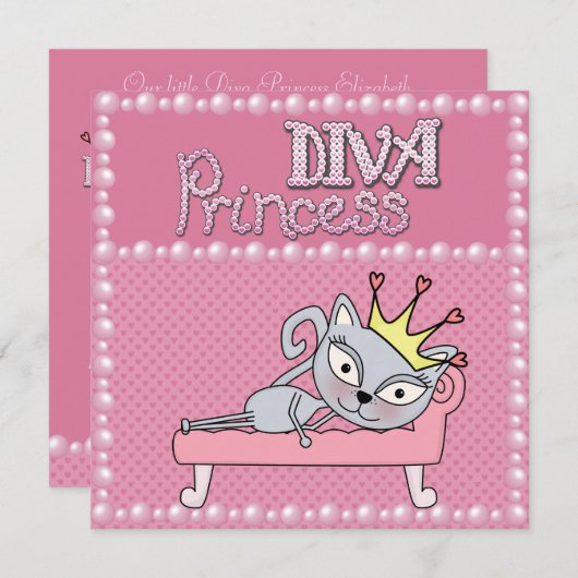 Invitation Diva Princess Kitty Cat (Devant / Derrière)