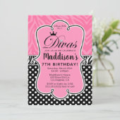 Invitation Diva Zebra Pink and Black Girl's Birthday Party (Debout devant)