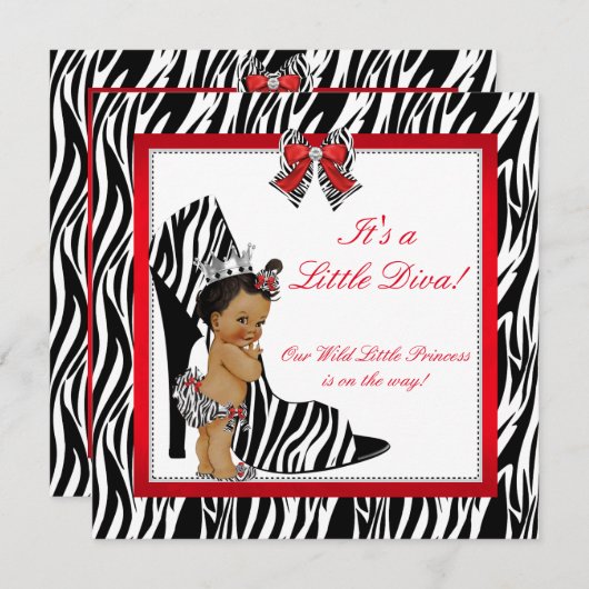 Invitation Diva Zebra Princess Baby shower de fille ethnique (Devant / Derrière)
