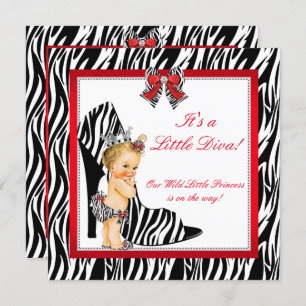 Invitation Diva Zebra Princesse Baby shower fille Blonde