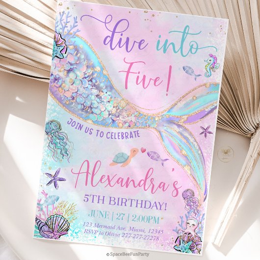 Invitation Dive into Five Birthday Mermaid