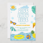 Invitation Dive Into Five Boy 5th Birthday Pool Summer Party (Devant)