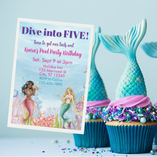 Invitation Dive into Five, Mermaid Birthday